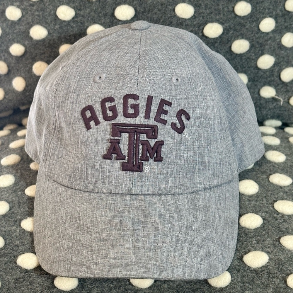 Captivating Headwear  ball cap in gray with maroon letters Texas A&M.  Aggie